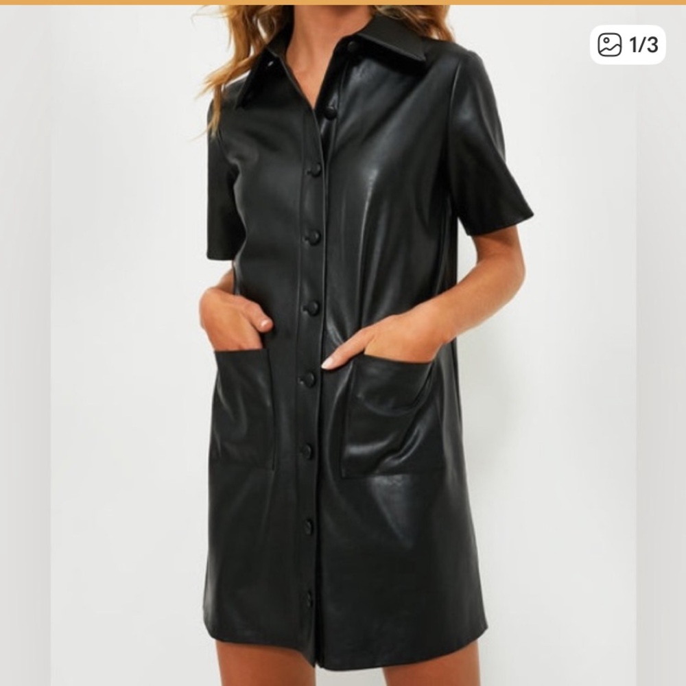 Tuckernuck Violetta Vegan Leather Shirt Dress in Black XL